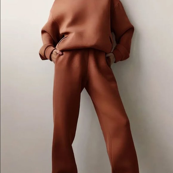 Dark Brown Warm Hoodie Sweatshirts And Long Pant Fleece Two Piece Sets - Picture 4 of 5